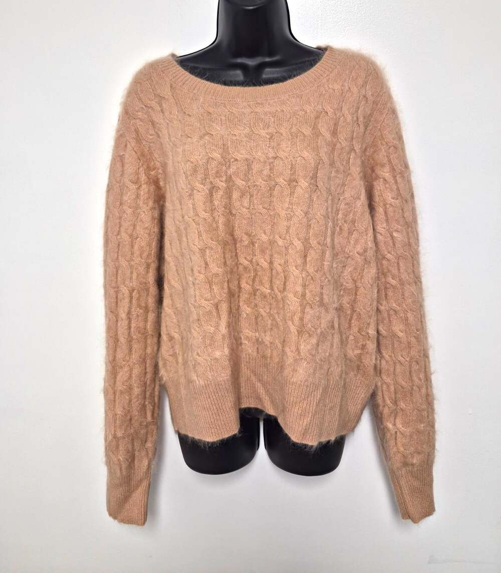 J. Crew Cashmere Brushed Cashmere Cableknit Sweater Blush sz XL CB938